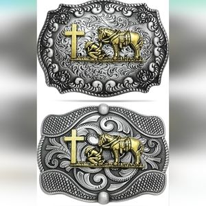 New Set of 2 Beautiful detailed horse cross faith belt buckles